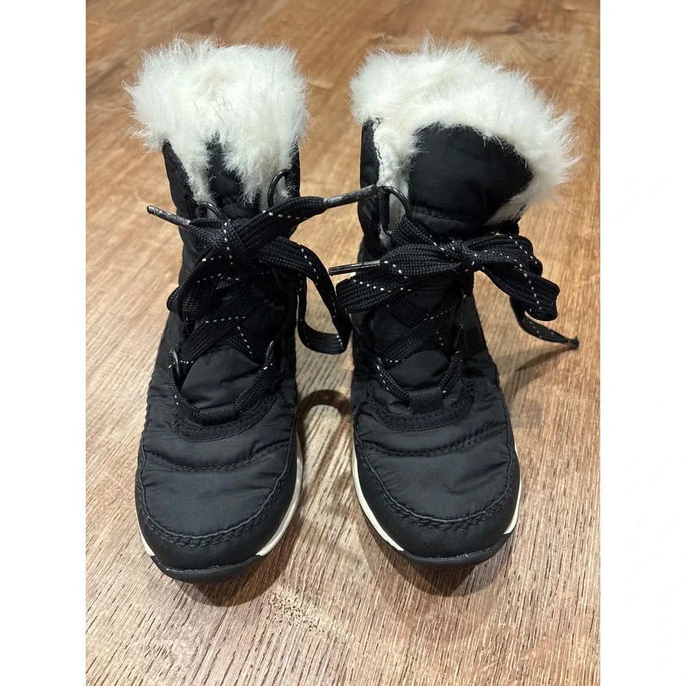 Sorel black Whitney faux fur trim winter boots toddler girls 11